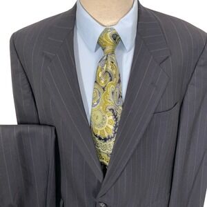 Hart Schaffner &‎ Marx Suit Mens 43R 38W 28L Navy Pinstripe Corporate Wool 2pc